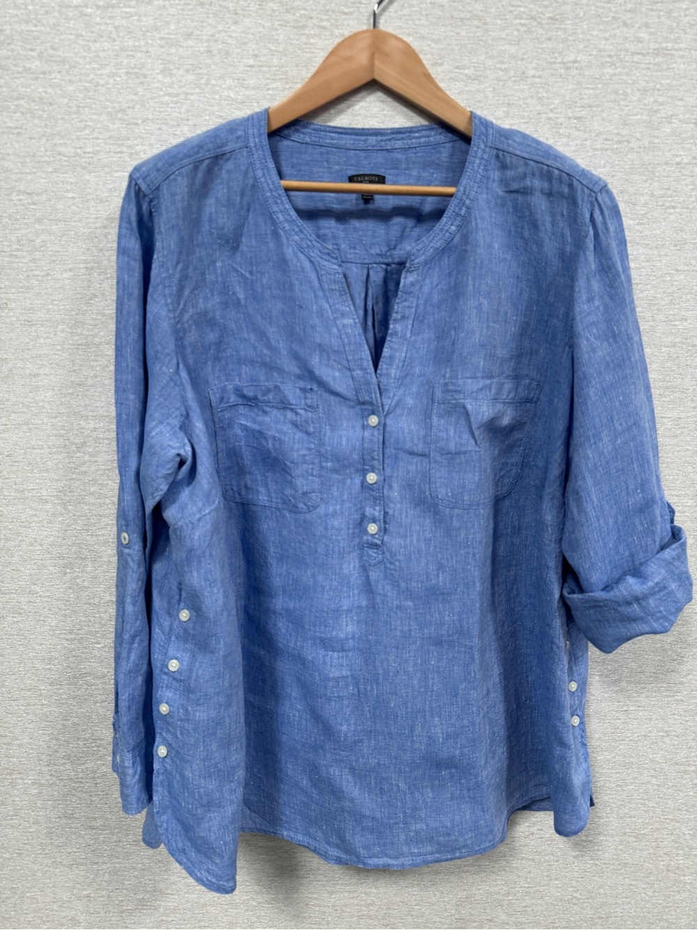 Talbots Linen Button-Front Tunic Top - Blue